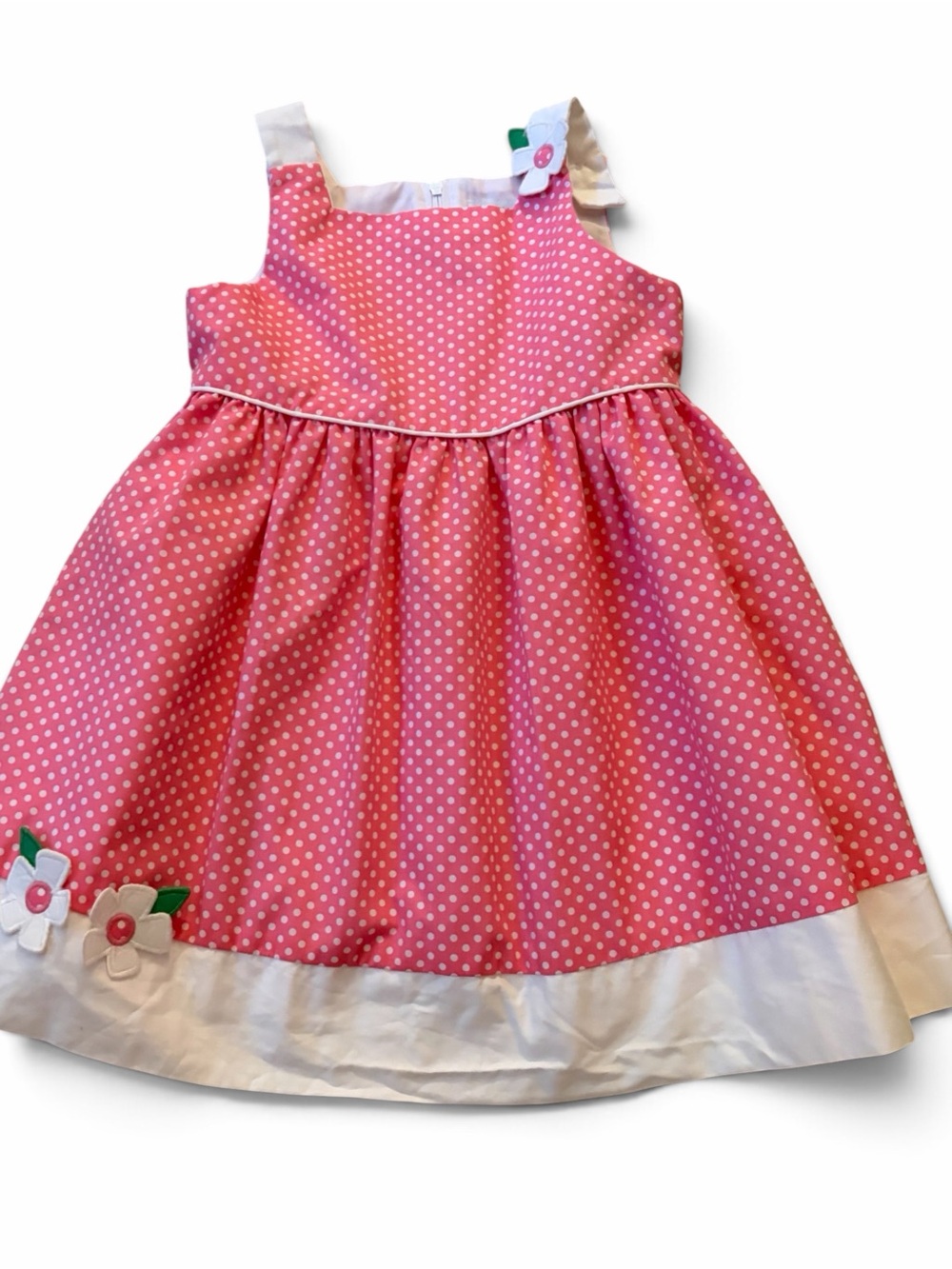 Florence Eiseman Pink Polka Dot Cotton Sundress with White Trim SZ 3T